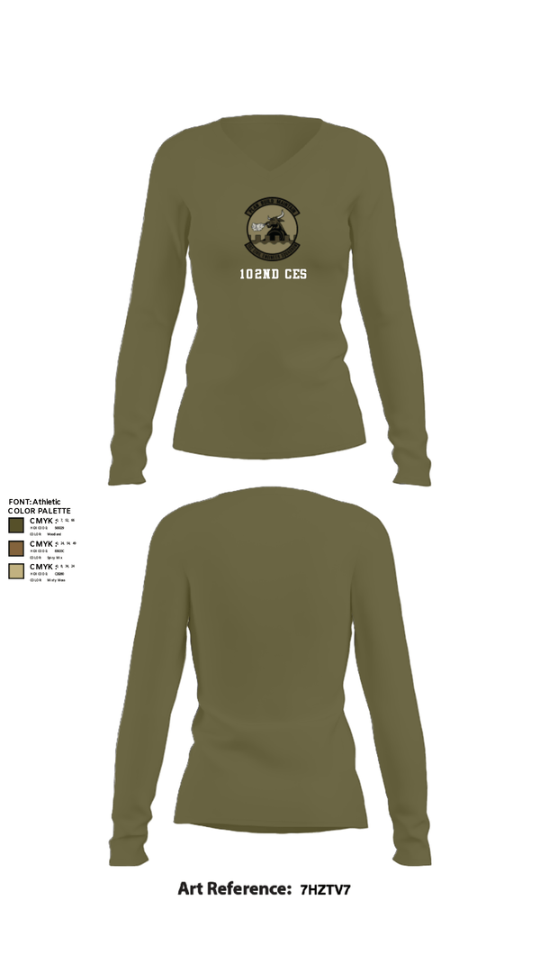Womens Long Sleeve Vneck Shirt, 102nd CES, Air Force, Teamtime, Team time, sublimation, custom sports apparel, team uniforms, spirit wear, spiritwear, sports uniforms, custom shirts, team store, custom team store, fundraiser sports, apparel fundraiser