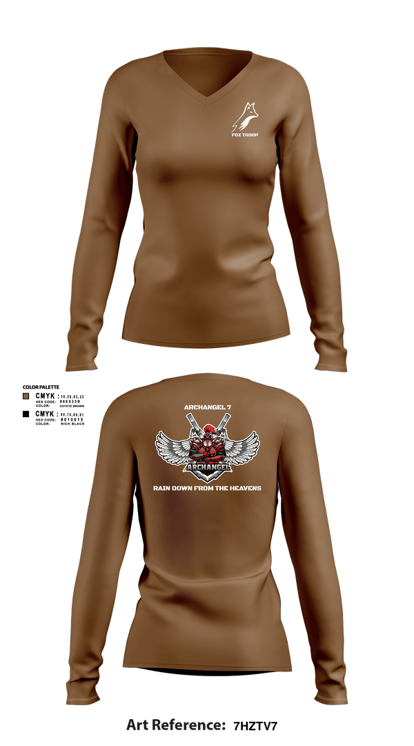 Womens Long Sleeve Vneck Shirt, Fox troop, Army, Teamtime, Team time, sublimation, custom sports apparel, team uniforms, spirit wear, spiritwear, sports uniforms, custom shirts, team store, custom team store, fundraiser sports, apparel fundraiser