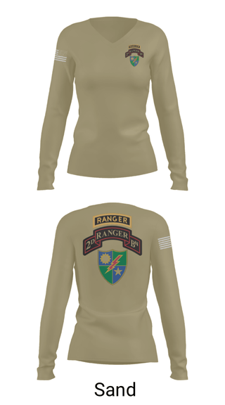 Women's Long Sleeve Vneck Shirt, 2nd Battalion 75th Ranger Regiment, , Teamtime, Team time, sublimation, custom sports apparel, team uniforms, spirit wear, spiritwear, sports uniforms, custom shirts, team store, custom team store, fundraiser sports, apparel fundraiser