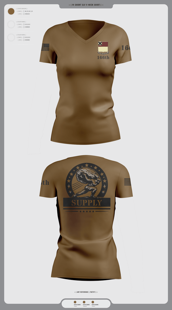 Womens Short Sleeve Vneck Shirt, HHD 166th Regiment, Army, Teamtime, Team time, sublimation, custom sports apparel, team uniforms, spirit wear, spiritwear, sports uniforms, custom shirts, team store, custom team store, fundraiser sports, apparel fundraiser