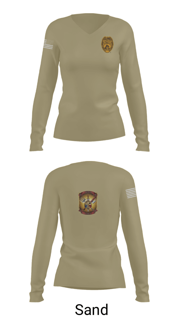 Women's Long Sleeve Vneck Shirt, 4th Law Enforcement Battalion Bravo Company, Marines, Teamtime, Team time, sublimation, custom sports apparel, team uniforms, spirit wear, spiritwear, sports uniforms, custom shirts, team store, custom team store, fundraiser sports, apparel fundraiser