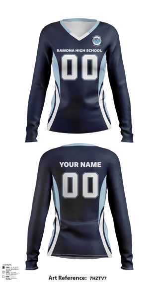 Women's Long Sleeve Vneck Shirt, Ramona High School Volleyball, Women's Volleyball, Teamtime, Team time, sublimation, custom sports apparel, team uniforms, spirit wear, spiritwear, sports uniforms, custom shirts, team store, custom team store, fundraiser sports, apparel fundraiser