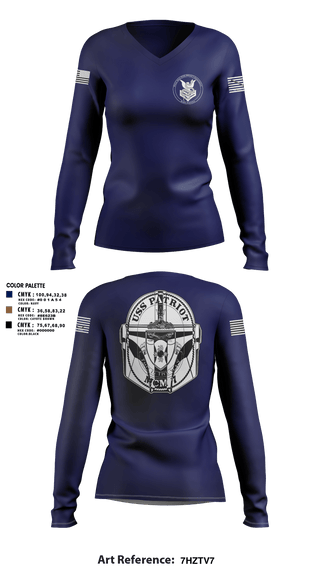 Womens Long Sleeve Vneck Shirt, USS Patriot, Navy, Teamtime, Team time, sublimation, custom sports apparel, team uniforms, spirit wear, spiritwear, sports uniforms, custom shirts, team store, custom team store, fundraiser sports, apparel fundraiser