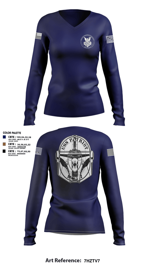 Womens Long Sleeve Vneck Shirt, USS Patriot, Navy, Teamtime, Team time, sublimation, custom sports apparel, team uniforms, spirit wear, spiritwear, sports uniforms, custom shirts, team store, custom team store, fundraiser sports, apparel fundraiser