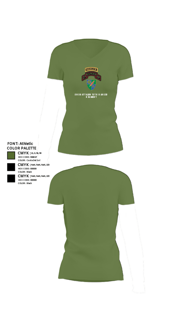 Women's Short Sleeve Vneck Shirt, 2nd Battalion 75th Ranger Regiment, , Teamtime, Team time, sublimation, custom sports apparel, team uniforms, spirit wear, spiritwear, sports uniforms, custom shirts, team store, custom team store, fundraiser sports, apparel fundraiser