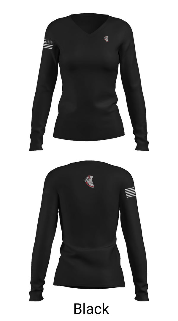 Womens Long Sleeve Vneck Shirt 1, J WALKERS, Air Force, Teamtime, Team time, sublimation, custom sports apparel, team uniforms, spirit wear, spiritwear, sports uniforms, custom shirts, team store, custom team store, fundraiser sports, apparel fundraiser