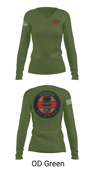 Women's Long Sleeve Vneck Shirt, Voodoo Medics, National Guard, Teamtime, Team time, sublimation, custom sports apparel, team uniforms, spirit wear, spiritwear, sports uniforms, custom shirts, team store, custom team store, fundraiser sports, apparel fundraiser