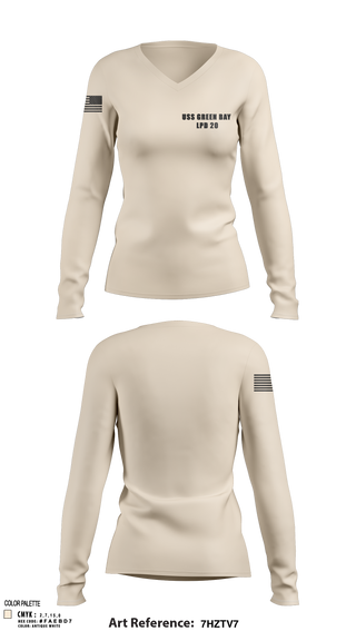 Womens Long Sleeve Vneck Shirt, USS GREEN BAY LPD 20, Navy, Teamtime, Team time, sublimation, custom sports apparel, team uniforms, spirit wear, spiritwear, sports uniforms, custom shirts, team store, custom team store, fundraiser sports, apparel fundraiser