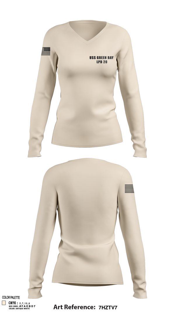 Womens Long Sleeve Vneck Shirt, USS GREEN BAY LPD 20, Navy, Teamtime, Team time, sublimation, custom sports apparel, team uniforms, spirit wear, spiritwear, sports uniforms, custom shirts, team store, custom team store, fundraiser sports, apparel fundraiser