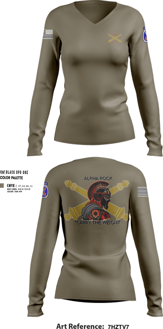 Womens Long Sleeve Vneck Shirt, ALPHA ROCK, Army, Teamtime, Team time, sublimation, custom sports apparel, team uniforms, spirit wear, spiritwear, sports uniforms, custom shirts, team store, custom team store, fundraiser sports, apparel fundraiser