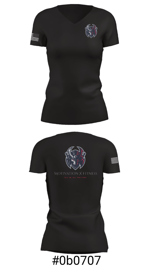 Women's Short Sleeve Vneck Shirt, Motivation X Fitness, LLC, , Teamtime, Team time, sublimation, custom sports apparel, team uniforms, spirit wear, spiritwear, sports uniforms, custom shirts, team store, custom team store, fundraiser sports, apparel fundraiser