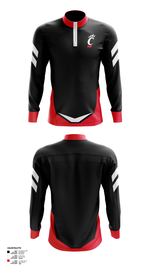 Quarter Zip Jacket, University of Cincinnati Golf, Golf, Teamtime, Team time, sublimation, custom sports apparel, team uniforms, spirit wear, spiritwear, sports uniforms, custom shirts, team store, custom team store, fundraiser sports, apparel fundraiser