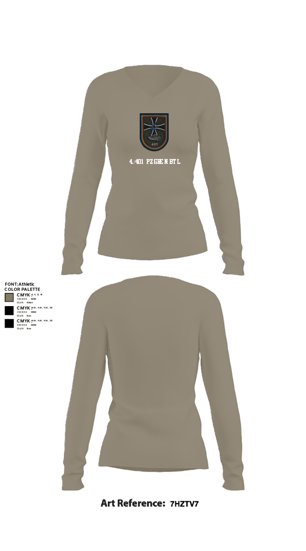 Womens Long Sleeve Vneck Shirt, 4./401 PzGrenBtl, Army, Teamtime, Team time, sublimation, custom sports apparel, team uniforms, spirit wear, spiritwear, sports uniforms, custom shirts, team store, custom team store, fundraiser sports, apparel fundraiser