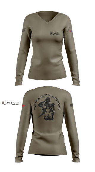 Womens Long Sleeve Vneck Shirt, SGT Nelms, National Guard, Teamtime, Team time, sublimation, custom sports apparel, team uniforms, spirit wear, spiritwear, sports uniforms, custom shirts, team store, custom team store, fundraiser sports, apparel fundraiser