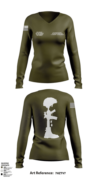 Womens Long Sleeve Vneck Shirt, 1st Armored Division - 3rd Brigade Combat Team - 2-5 Infantry Action Company, Army, Teamtime, Team time, sublimation, custom sports apparel, team uniforms, spirit wear, spiritwear, sports uniforms, custom shirts, team store, custom team store, fundraiser sports, apparel fundraiser