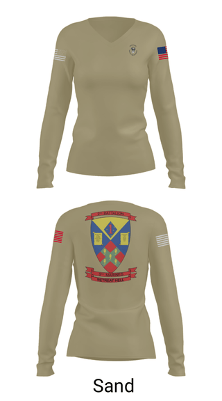 Women's Long Sleeve Vneck Shirt, 2nd battalion , 5th marines, Marines, Teamtime, Team time, sublimation, custom sports apparel, team uniforms, spirit wear, spiritwear, sports uniforms, custom shirts, team store, custom team store, fundraiser sports, apparel fundraiser