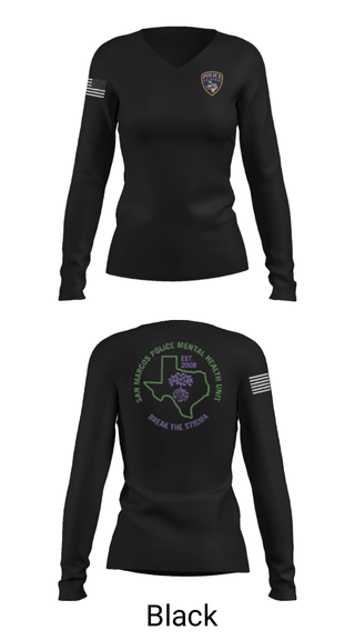 Women's Long Sleeve Vneck Shirt, SMPD Mental Health Unit, Police, Teamtime, Team time, sublimation, custom sports apparel, team uniforms, spirit wear, spiritwear, sports uniforms, custom shirts, team store, custom team store, fundraiser sports, apparel fundraiser