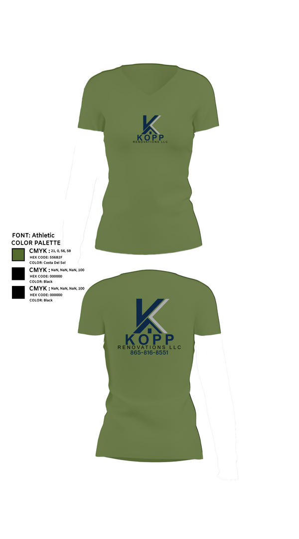 Womens Short Sleeve Vneck Shirt, Kopp Renovations, , Teamtime, Team time, sublimation, custom sports apparel, team uniforms, spirit wear, spiritwear, sports uniforms, custom shirts, team store, custom team store, fundraiser sports, apparel fundraiser