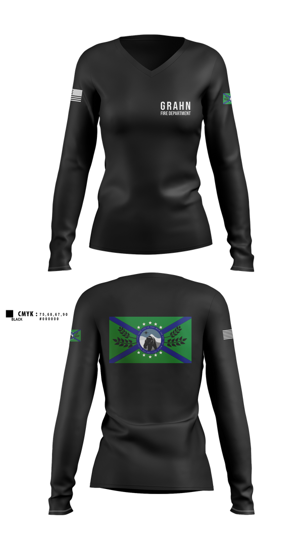 Womens Long Sleeve Vneck Shirt, Grahn Fire DepartmentAPR, Fire Department, Teamtime, Team time, sublimation, custom sports apparel, team uniforms, spirit wear, spiritwear, sports uniforms, custom shirts, team store, custom team store, fundraiser sports, apparel fundraiser