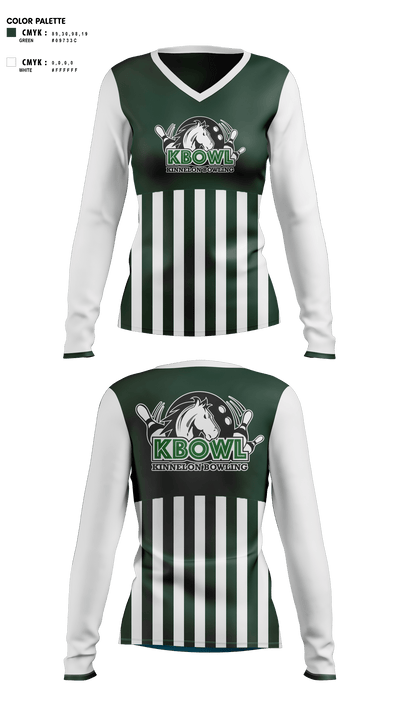 Kinnelon High School Bowling 36243159 Women's Long Sleeve V-neck Shirt - 61