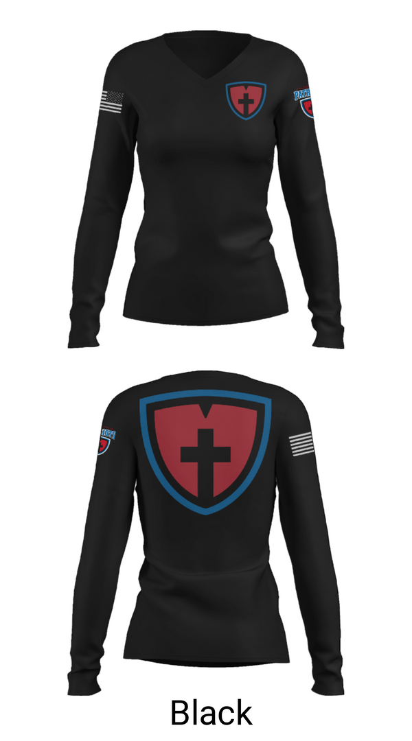 Womens Long Sleeve Vneck Shirt, Open Door Christian Schools, , Teamtime, Team time, sublimation, custom sports apparel, team uniforms, spirit wear, spiritwear, sports uniforms, custom shirts, team store, custom team store, fundraiser sports, apparel fundraiser