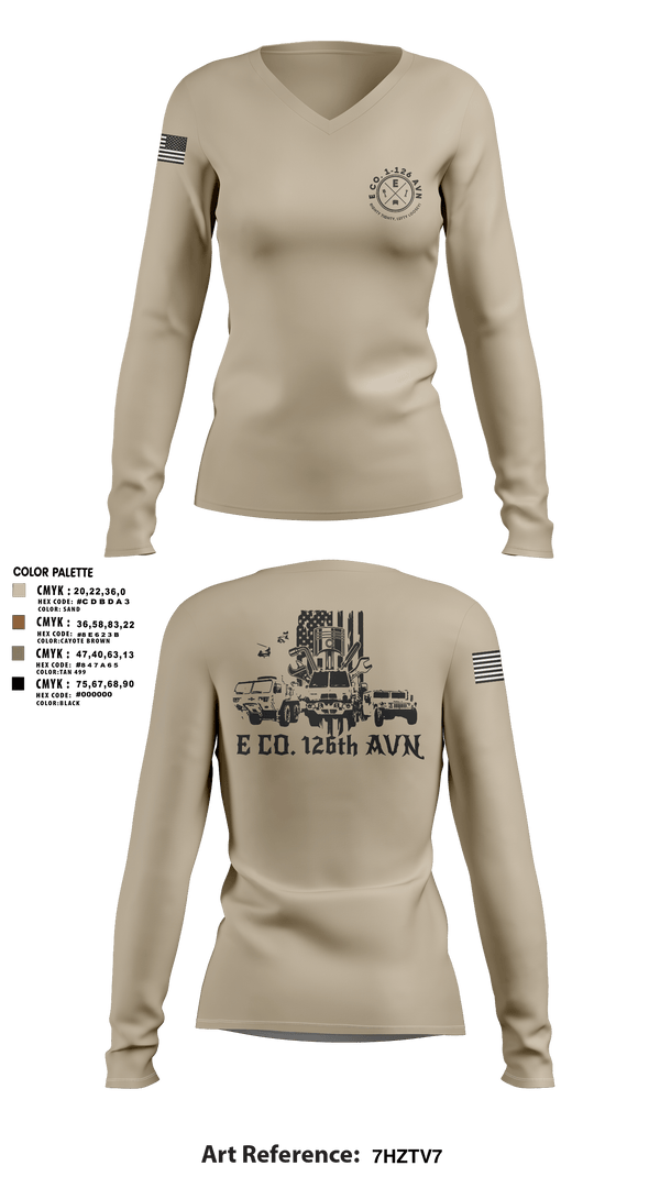 Womens Long Sleeve Vneck Shirt, B Co. 1-126AVN, Army, Teamtime, Team time, sublimation, custom sports apparel, team uniforms, spirit wear, spiritwear, sports uniforms, custom shirts, team store, custom team store, fundraiser sports, apparel fundraiser