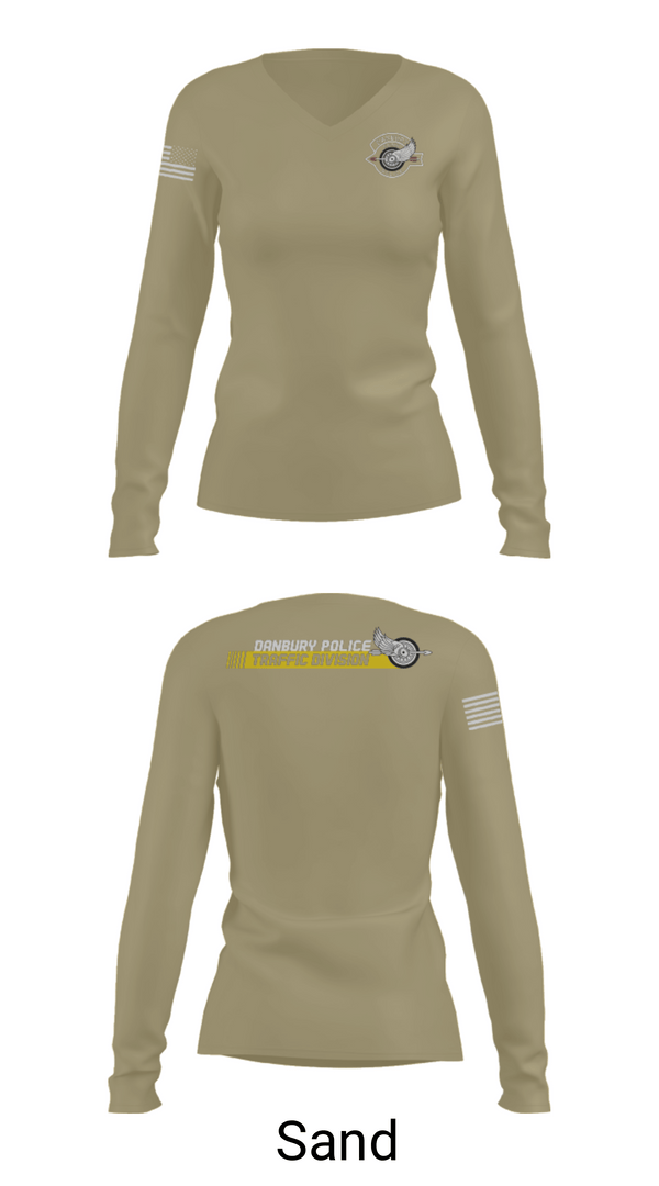 Womens Long Sleeve Vneck Shirt, Danbury Police Traffic Unit, Police, Teamtime, Team time, sublimation, custom sports apparel, team uniforms, spirit wear, spiritwear, sports uniforms, custom shirts, team store, custom team store, fundraiser sports, apparel fundraiser