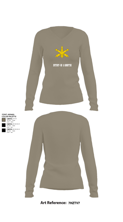 BTRY-B 1/188th 96332158 Women's Long Sleeve V-neck Shirt - 59