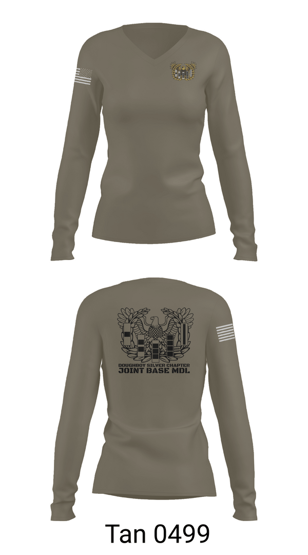 Womens Long Sleeve Vneck Shirt, Doughboy Silver Chapter, National Guard, Teamtime, Team time, sublimation, custom sports apparel, team uniforms, spirit wear, spiritwear, sports uniforms, custom shirts, team store, custom team store, fundraiser sports, apparel fundraiser