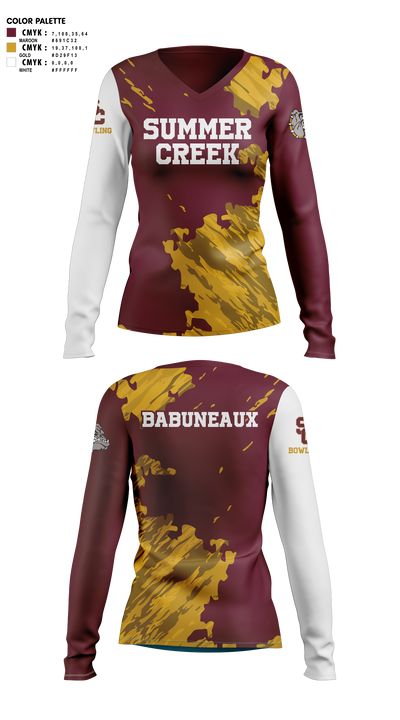 Summer Creek High School Bowling 37718060 Women's Long Sleeve V-neck Shirt - 14