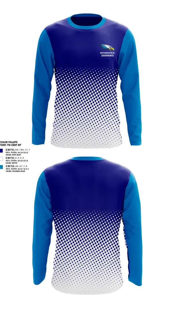 Long Sleeve Performance Shirt, Wethersfield High School Swimming, Swimming, Teamtime, Team time, sublimation, custom sports apparel, team uniforms, spirit wear, spiritwear, sports uniforms, custom shirts, team store, custom team store, fundraiser sports, apparel fundraiser