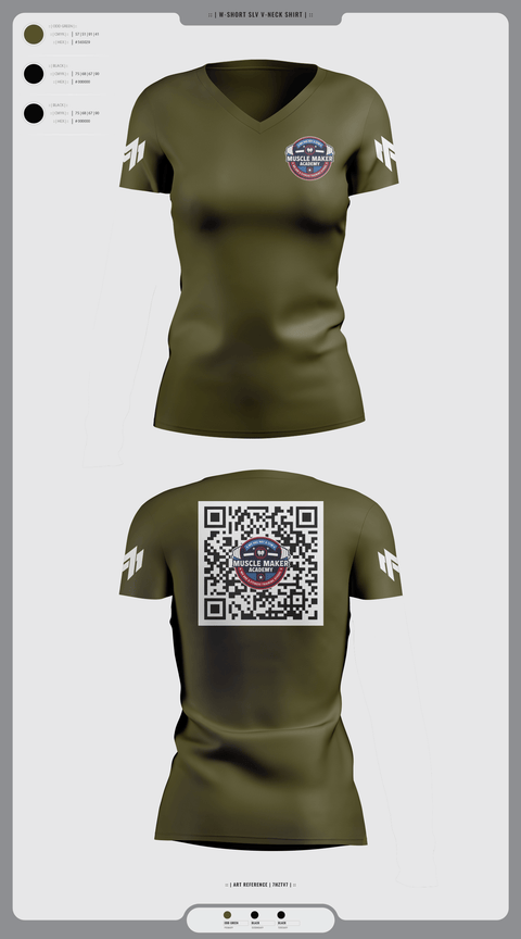 Womens Short Sleeve Vneck Shirt, Muscle Maker Academy, Space Force, Teamtime, Team time, sublimation, custom sports apparel, team uniforms, spirit wear, spiritwear, sports uniforms, custom shirts, team store, custom team store, fundraiser sports, apparel fundraiser