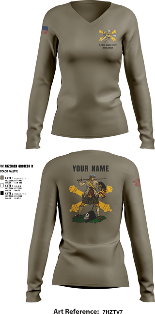 Women's Long Sleeve Vneck Shirt, Bravo 1-119th FA, , Teamtime, Team time, sublimation, custom sports apparel, team uniforms, spirit wear, spiritwear, sports uniforms, custom shirts, team store, custom team store, fundraiser sports, apparel fundraiser