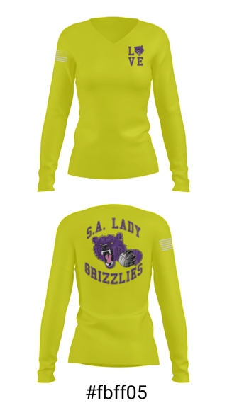 Women's Long Sleeve Vneck Shirt, SA LADY GRIZZLES, Women's Volleyball, Teamtime, Team time, sublimation, custom sports apparel, team uniforms, spirit wear, spiritwear, sports uniforms, custom shirts, team store, custom team store, fundraiser sports, apparel fundraiser