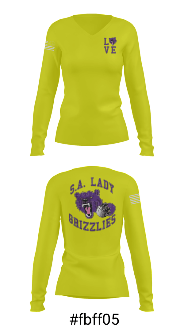 Women's Long Sleeve Vneck Shirt, SA LADY GRIZZLES, Women's Volleyball, Teamtime, Team time, sublimation, custom sports apparel, team uniforms, spirit wear, spiritwear, sports uniforms, custom shirts, team store, custom team store, fundraiser sports, apparel fundraiser