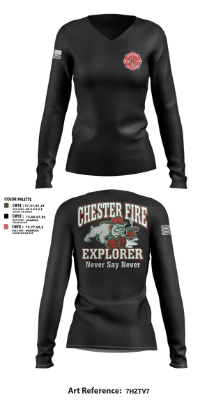 Women's Long Sleeve Vneck Shirt, Chester fire explorers, Fire Department, Teamtime, Team time, sublimation, custom sports apparel, team uniforms, spirit wear, spiritwear, sports uniforms, custom shirts, team store, custom team store, fundraiser sports, apparel fundraiser