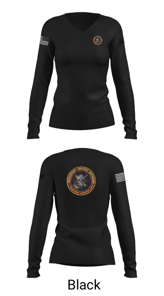Womens Long Sleeve Vneck Shirt, Battle Space Surveillance Company, Marines, Teamtime, Team time, sublimation, custom sports apparel, team uniforms, spirit wear, spiritwear, sports uniforms, custom shirts, team store, custom team store, fundraiser sports, apparel fundraiser