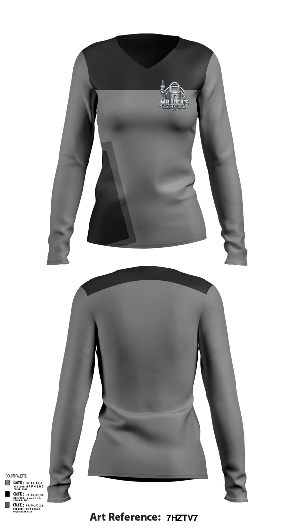 Womens Long Sleeve Vneck Shirt, MR. Locks RoadSide Assistance, , Teamtime, Team time, sublimation, custom sports apparel, team uniforms, spirit wear, spiritwear, sports uniforms, custom shirts, team store, custom team store, fundraiser sports, apparel fundraiser