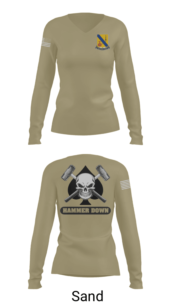 Women's Long Sleeve Vneck Shirt, 2-14 CAV ACE HIGH, Army, Teamtime, Team time, sublimation, custom sports apparel, team uniforms, spirit wear, spiritwear, sports uniforms, custom shirts, team store, custom team store, fundraiser sports, apparel fundraiser