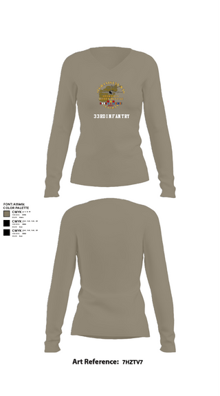 Women's Long Sleeve Vneck Shirt, 33rd Infantry, Army, Teamtime, Team time, sublimation, custom sports apparel, team uniforms, spirit wear, spiritwear, sports uniforms, custom shirts, team store, custom team store, fundraiser sports, apparel fundraiser