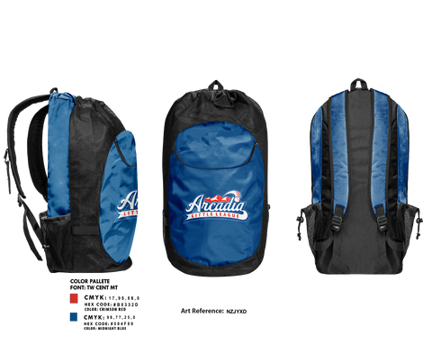 Gear Bag, Arcadia Little League Baseball, Baseball, Teamtime, Team time, sublimation, custom sports apparel, team uniforms, spirit wear, spiritwear, sports uniforms, custom shirts, team store, custom team store, fundraiser sports, apparel fundraiser