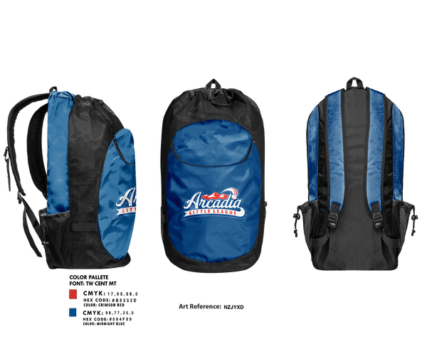 Gear Bag, Arcadia Little League Baseball, Baseball, Teamtime, Team time, sublimation, custom sports apparel, team uniforms, spirit wear, spiritwear, sports uniforms, custom shirts, team store, custom team store, fundraiser sports, apparel fundraiser