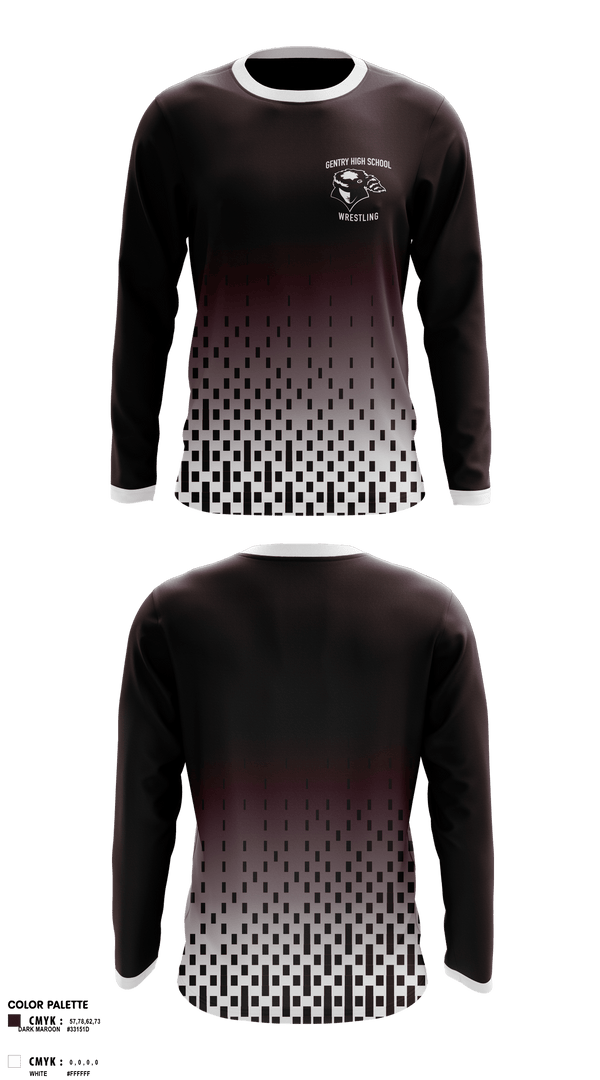 Long Sleeve Rash Guard Shirt, Gentry High School Wrestling, Wrestling, Teamtime, Team time, sublimation, custom sports apparel, team uniforms, spirit wear, spiritwear, sports uniforms, custom shirts, team store, custom team store, fundraiser sports, apparel fundraiser