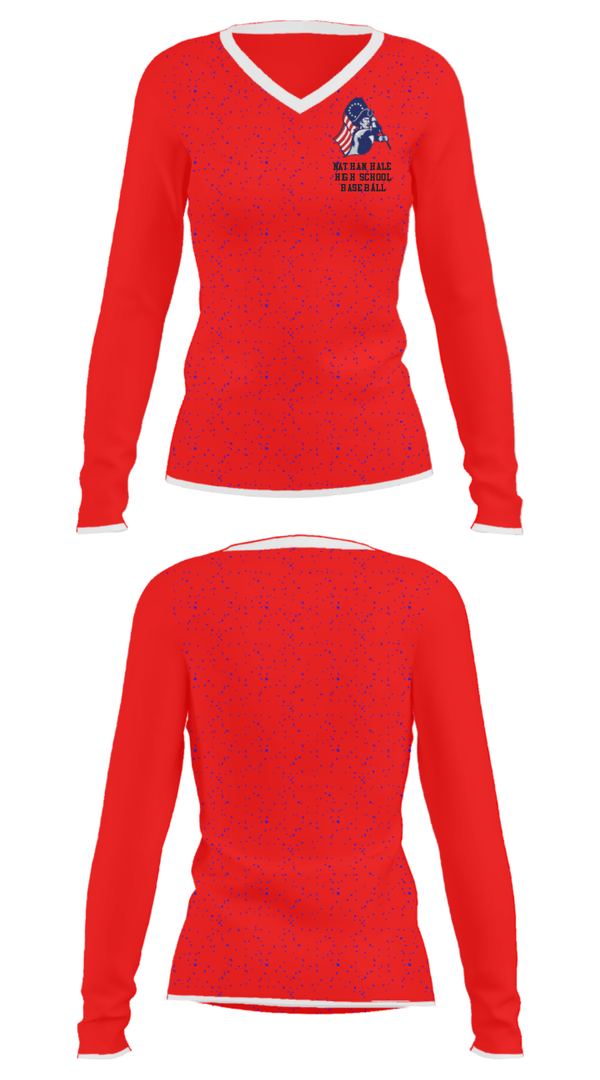 Women's Long Sleeve Vneck Shirt, Nathan Hale High School Baseball, Baseball, Teamtime, Team time, sublimation, custom sports apparel, team uniforms, spirit wear, spiritwear, sports uniforms, custom shirts, team store, custom team store, fundraiser sports, apparel fundraiser
