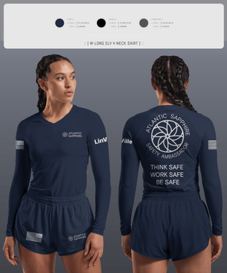Womens Long Sleeve Vneck Shirt, LinVille, Navy, Teamtime, Team time, sublimation, custom sports apparel, team uniforms, spirit wear, spiritwear, sports uniforms, custom shirts, team store, custom team store, fundraiser sports, apparel fundraiser