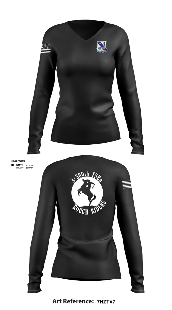 Womens Long Sleeve Vneck Shirt, 3-360th TSBn, Army, Teamtime, Team time, sublimation, custom sports apparel, team uniforms, spirit wear, spiritwear, sports uniforms, custom shirts, team store, custom team store, fundraiser sports, apparel fundraiser