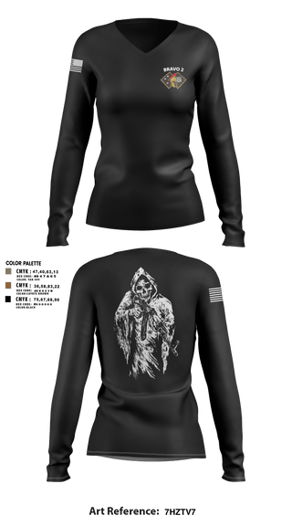 Womens Long Sleeve Vneck Shirt 1, Bravo 2, Army, Teamtime, Team time, sublimation, custom sports apparel, team uniforms, spirit wear, spiritwear, sports uniforms, custom shirts, team store, custom team store, fundraiser sports, apparel fundraiser