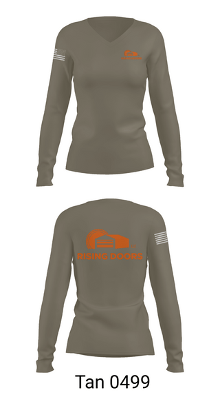 Womens Long Sleeve Vneck Shirt 1, Rising Doors, Army, Teamtime, Team time, sublimation, custom sports apparel, team uniforms, spirit wear, spiritwear, sports uniforms, custom shirts, team store, custom team store, fundraiser sports, apparel fundraiser