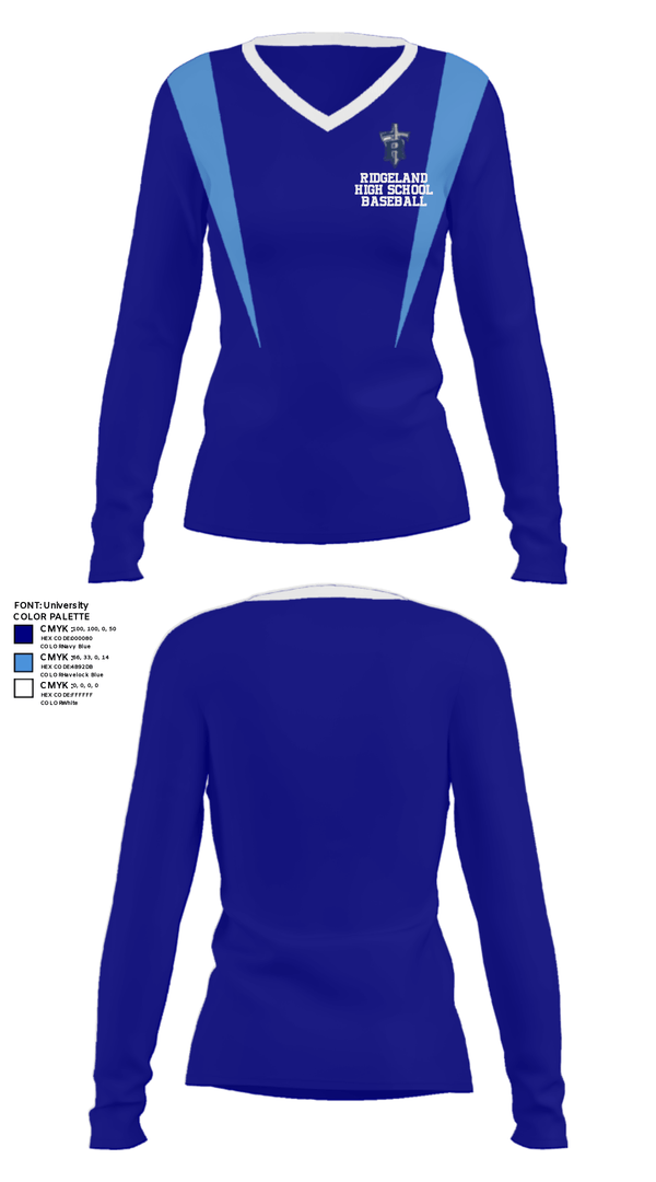 Women's Long Sleeve Vneck Shirt, Ridgeland High School Baseball, Baseball, Teamtime, Team time, sublimation, custom sports apparel, team uniforms, spirit wear, spiritwear, sports uniforms, custom shirts, team store, custom team store, fundraiser sports, apparel fundraiser