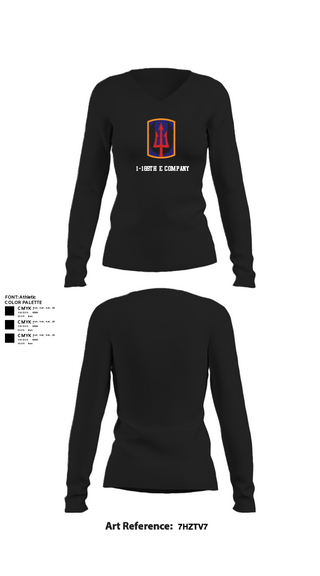 Womens Long Sleeve Vneck Shirt, 1-169th E Company, National Guard, Teamtime, Team time, sublimation, custom sports apparel, team uniforms, spirit wear, spiritwear, sports uniforms, custom shirts, team store, custom team store, fundraiser sports, apparel fundraiser